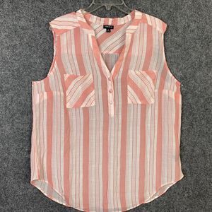 Torrid 2 Sleeveless 1/2 Button Shirt Orange White Stripe Chest Pockets Women 2X
